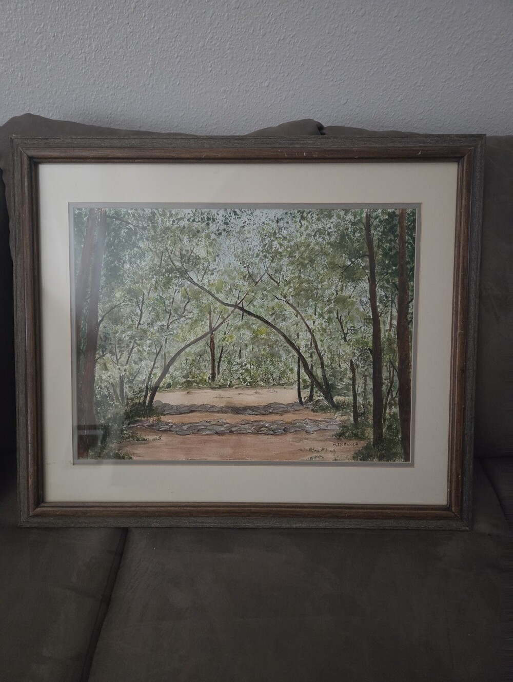 Mildred Tjeltweed Framed Woodland Landscape Painting in Brown Frame